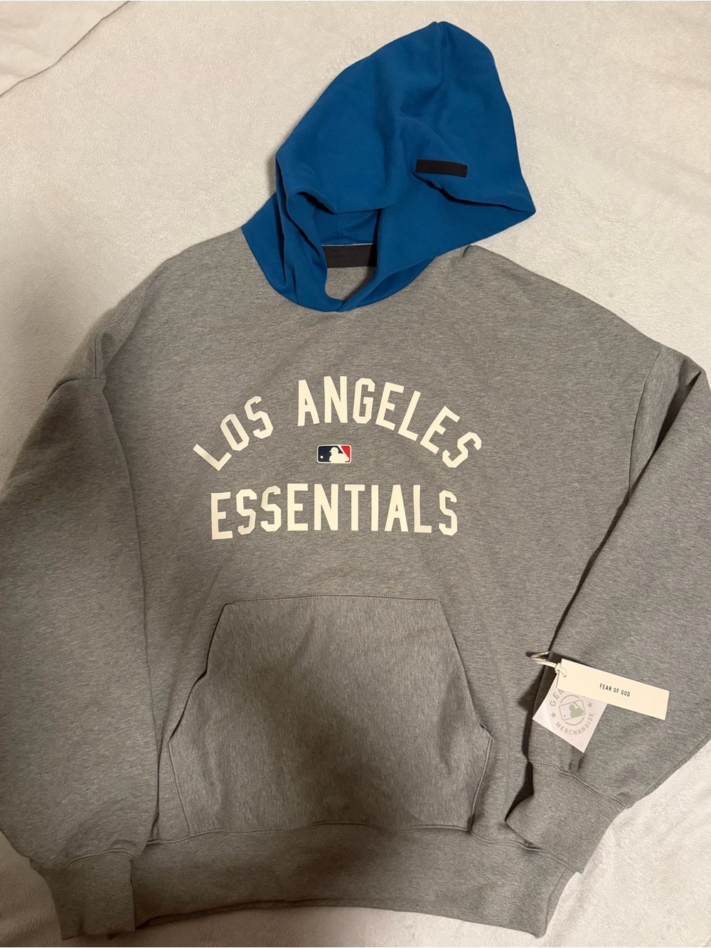 Fear of God Essentials Los Angeles Dodgers Hoodie - Size Large- Gray - NEW